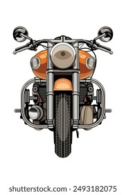 Yellow classic motorcycle vector illustration. Vintage motorbike isolated on white background for design element.