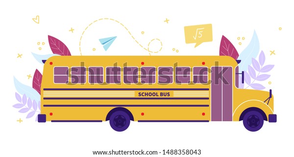 Yellow classic\
school bus. Side view. American education. Vector illustration on\
the white background