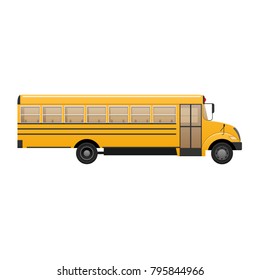 Yellow classic school children's bus. Modern education. Traveling with children, traveling, transportation on kids school bus. Side view. Vector illustration in flat style.