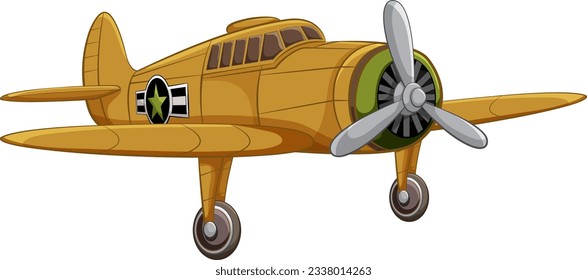 A yellow classic vintage military aircraft isolated on a white background