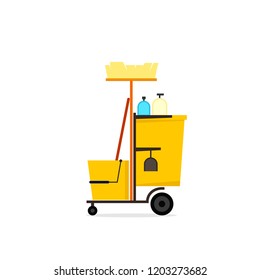 Yellow Cleaning Cart Icon. Clipart Image Isolated On White Background