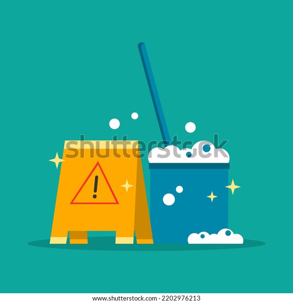 Yellow Cleaning Progress Caution Warning Sign Stock Vector (Royalty ...