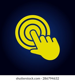 Yellow click, hand icon  on a blue background