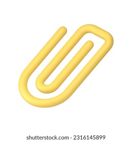 Yellow clip metallic holder for paper and document attaching isometric 3d icon realistic vector illustration. Staple for stationery binder office accessory paperwork organization attachment supplies