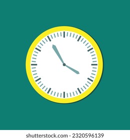 yellow clock faces over white, with regular, italic numerals. Parts of analog clocks, or watches. Displays time through the use of a dial and moving hands. Illustration. Vector.