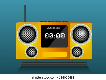 Radio despertador amarillo, ilustración vectorial