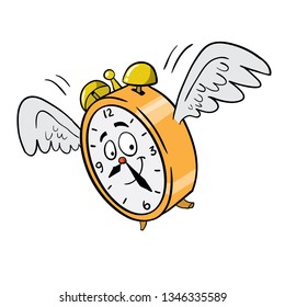 yellow clock with wing flying