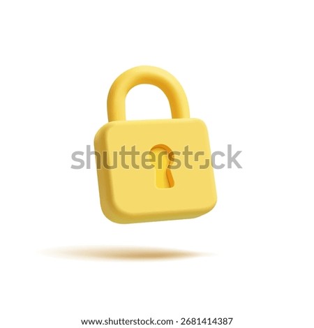 Yellow closed padlock, 3D. Icon on white background. For protection and security concepts. Industry, web design, coding. Vector illustration.