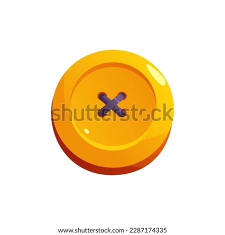 Yellow Clothes Button Isolated. Icon Tailor Tools. Vector Illustration in Cartoon Style.