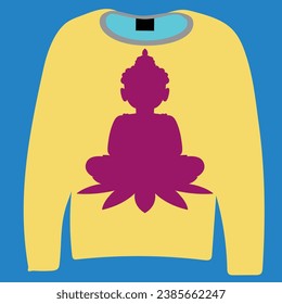 The yellow clothes in front of the background and the purple monk pattern in front of it