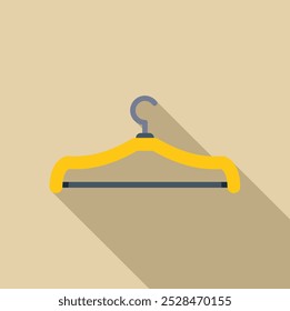 Yellow clothes hanger icon with long shadow showing clothes hanger symbol