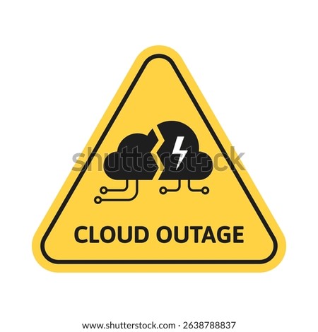 Yellow Cloud Outage Warning Sign With Breaking Thunderbolt Symbol In Triangular Attention Design. for Error Cloud computing Notices, Lose Internet Alerts, Electricity Failure. Cutout Caution Vector.