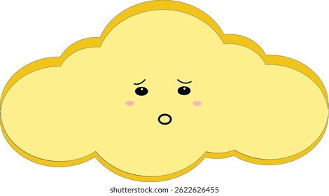 A yellow cloud showing a surprised facial expression. Perfect for children’s books, stickers, or emotional weather icons.
