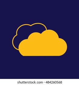 Yellow clouds icon vector. Weather forecast. Blue background