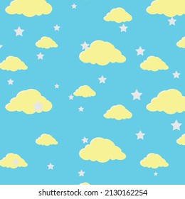 yellow clouds and white color star patterns on blue background, vector