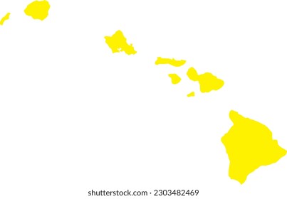 YELLOW CMYK color detailed flat map of the federal state of HAWAII, UNITED STATES OF AMERICA on transparent background