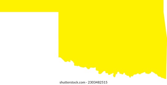 YELLOW CMYK color detailed flat map of the federal state of OKLAHOMA, UNITED STATES OF AMERICA on transparent background