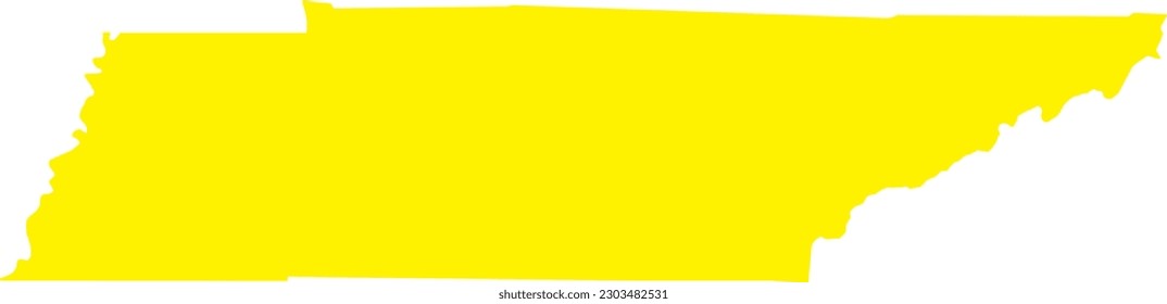 YELLOW CMYK color detailed flat map of the federal state of TENNESSEE, UNITED STATES OF AMERICA on transparent background