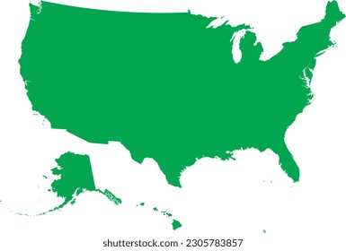 YELLOW CMYK color detailed flat map of the UNITED STATES OF AMERICA on transparent background