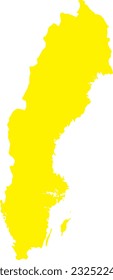 YELLOW CMYK color detailed flat stencil map of the European country of SWEDEN on transparent background