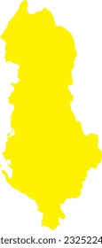 YELLOW CMYK color detailed flat stencil map of the European country of ALBANIA on transparent background