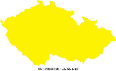 YELLOW CMYK color detailed flat stencil map of the European country of CZECH REPUBLIC on transparent background