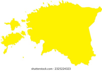YELLOW CMYK color detailed flat stencil map of the European country of ESTONIA on transparent background