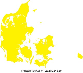 YELLOW CMYK color detailed flat stencil map of the European country of DENMARK on transparent background