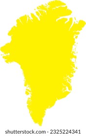 YELLOW CMYK color detailed flat stencil map of the European country of GREENLAND on transparent background