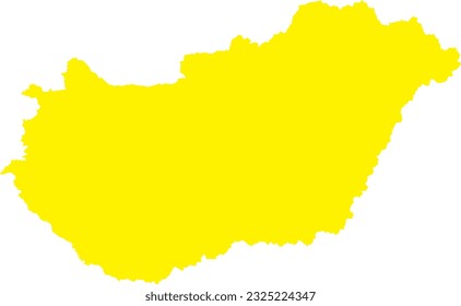 YELLOW CMYK color detailed flat stencil map of the European country of HUNGARY on transparent background