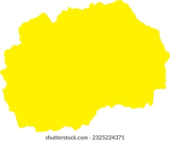 YELLOW CMYK color detailed flat stencil map of the European country of NORTH MACEDONIA on transparent background