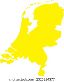 YELLOW CMYK color detailed flat stencil map of the European country of NETHERLANDS on transparent background