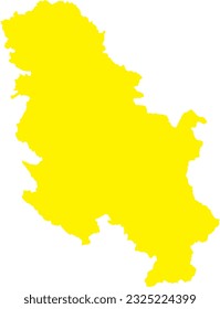YELLOW CMYK color detailed flat stencil map of the European country of SERBIA (without KOSOVO) on transparent background