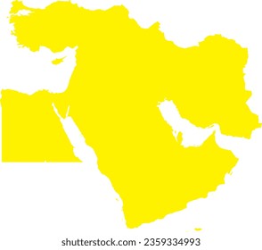 YELLOW CMYK color detailed flat stencil map of the region of MIDDLE EAST on transparent background