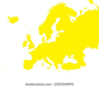 YELLOW CMYK color detailed flat stencil map of the continent of EUROPE on transparent background