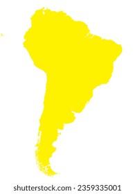 YELLOW CMYK color detailed flat stencil map of the continent of SOUTH AMERICA on transparent background