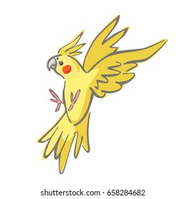 Yellow Cockatiel Flying Vector Illustration