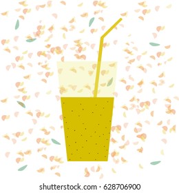 Yellow cocktail glass with straw over abstract background. Flat vector icon