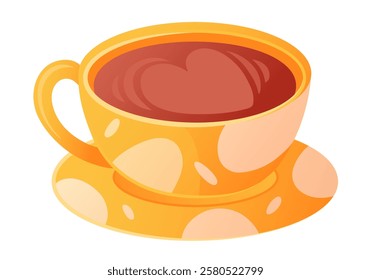 Yellow coffee cup and hot coffee drink.Can symbolize different types of drinks. Espresso, American cup, cappuccino and latte in bright mug. Vector flat illustration isolated on white background