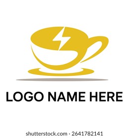 Yellow coffee cup with lightning bolt isolated on white background