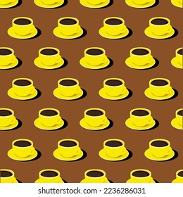 Yellow coffee cup pattern textile
