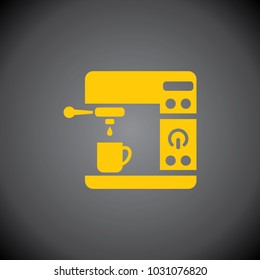 Yellow Coffee Machine icon on black background.