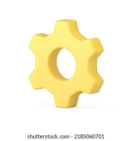 Yellow cogwheel software development workflow setting rotation mechanism gear hardware realistic 3d icon vector illustration. Progress industrial optimization transmission engineering repair