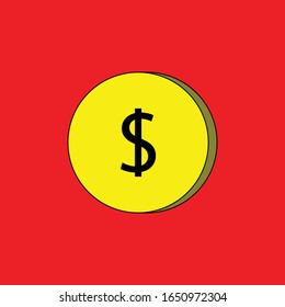 yellow coin design with shadows.
