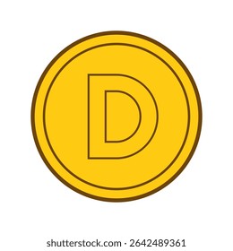 Yellow Coin with Letter D Digital Currency Concept
