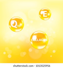 Yellow collagen vitamin bubble vector illustration
