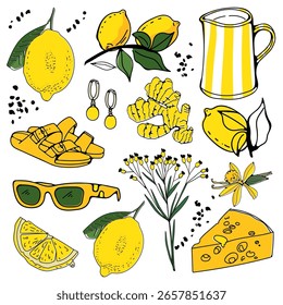 Coleção amarela de elementos. Ilustração vetorial de elementos