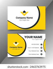 Yellow Color Abstract Business Card, Simple And Corporate Business Card, Professional Business Card Template