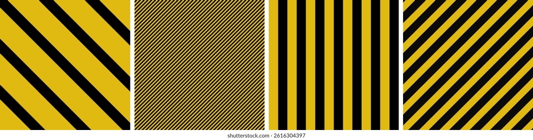 Yellow color abstract geometric striped seamless pattern set.  Vector trendy background for poster, festival, music and textile