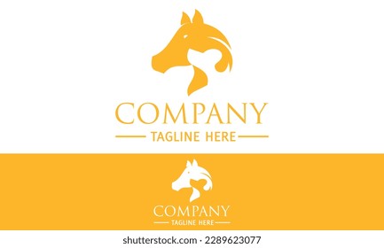 Yellow Color Animal Horse with Negative Space Dog Logo Design
